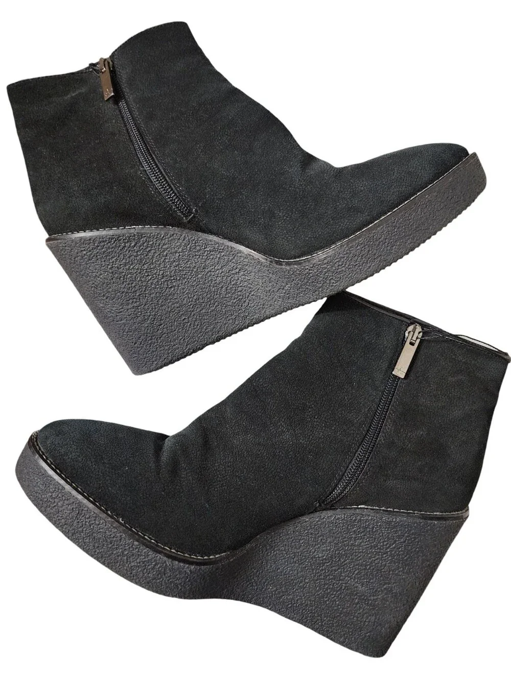 AQUATALIA Vina Weatherproof Black Suede Wedge Ankle Boots Size 10 NWOB Italy
